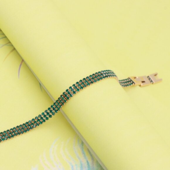 "Rose Gold Bracelet with Emerald Green Stones, Elegant Design, XPBL1015 - Picture 6 of 12